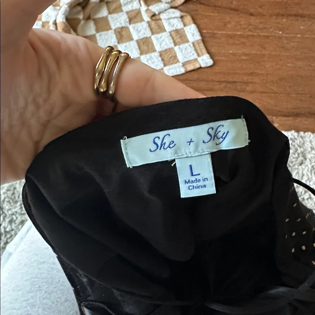 She + Sky Black Velvet Top with Gold Sparkle Polka Dots - Image 4