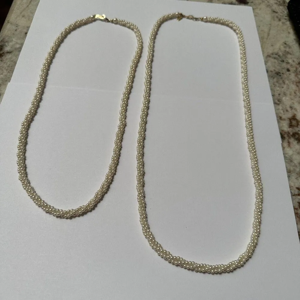 Lot Of 2 Marvella Faux Seed Pearl Bead Beaded Gold Tone Necklace 1 Signed - Image 2