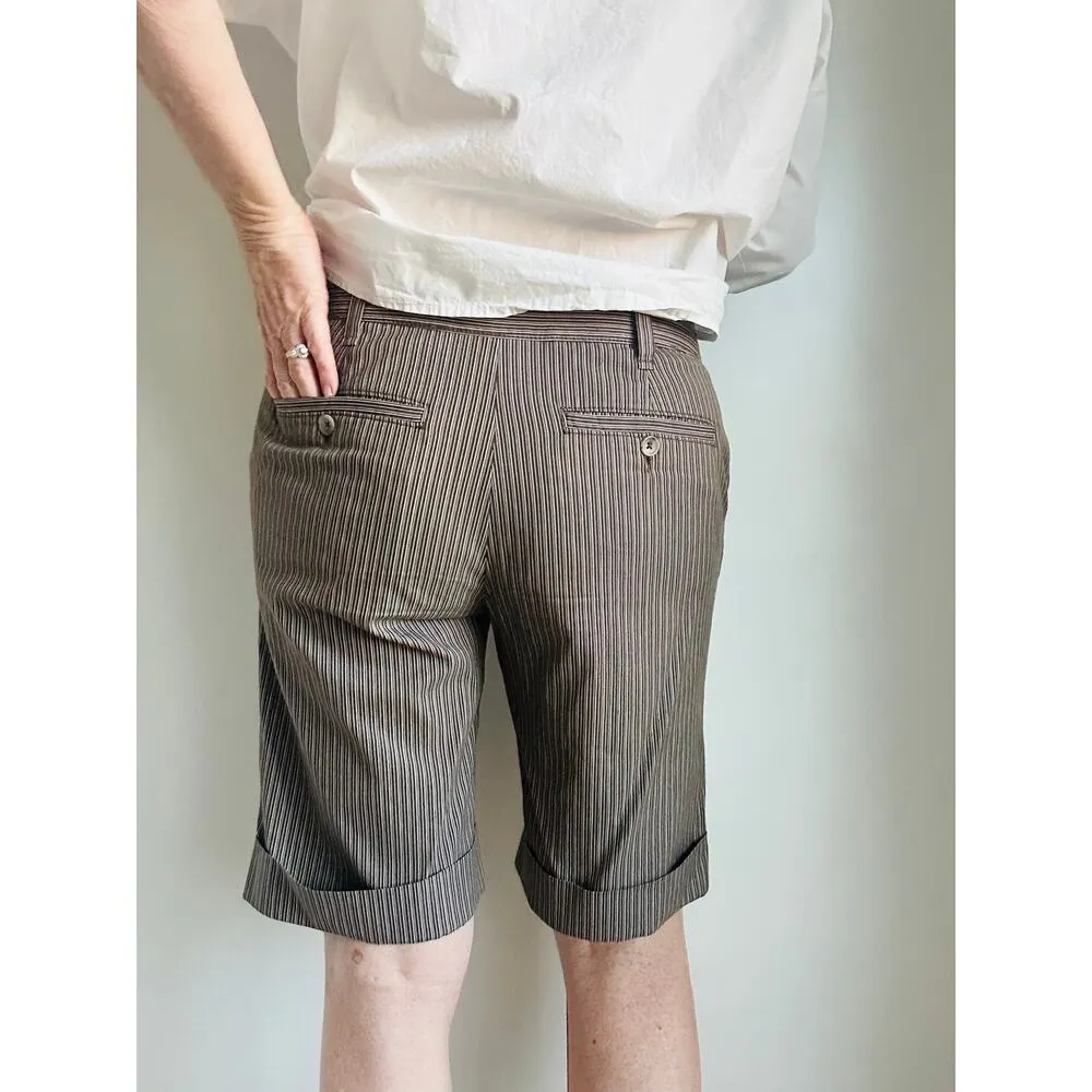 Y2K Pinstriped Long Dress Shorts Brown Size 6 Casual Classic Neutral Looks - Image 3