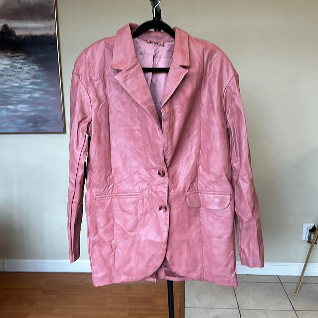 HOUSE OF CB 'Kiera' Warm Pink Vegan Leather Oversized Blazer NWOT size‎ M - Image 3