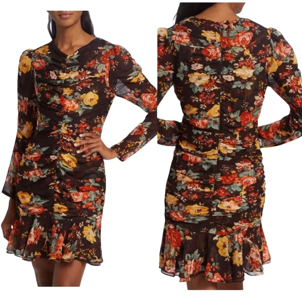 Veronica Beard Hedera Floral Mini Dress Womens 8 Oxblood Black Red Floral‎ NEW - Image 2
