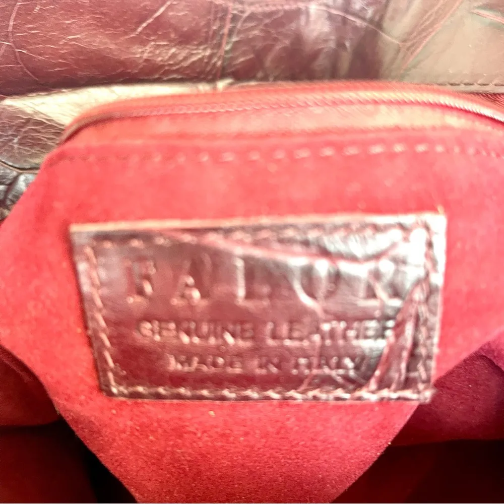 Authentic FALOR Handbag Made in Italy Braided Handle Crocodile Embossed Leather Purple - Image 3