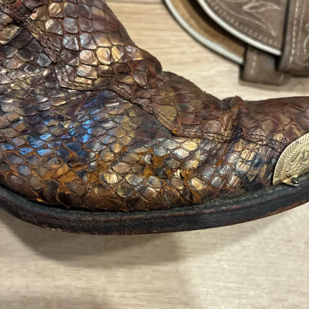 Dan Post  Python Leather Brown Metallic Cowboy Boots Size 6.5 Women’s - Image 5