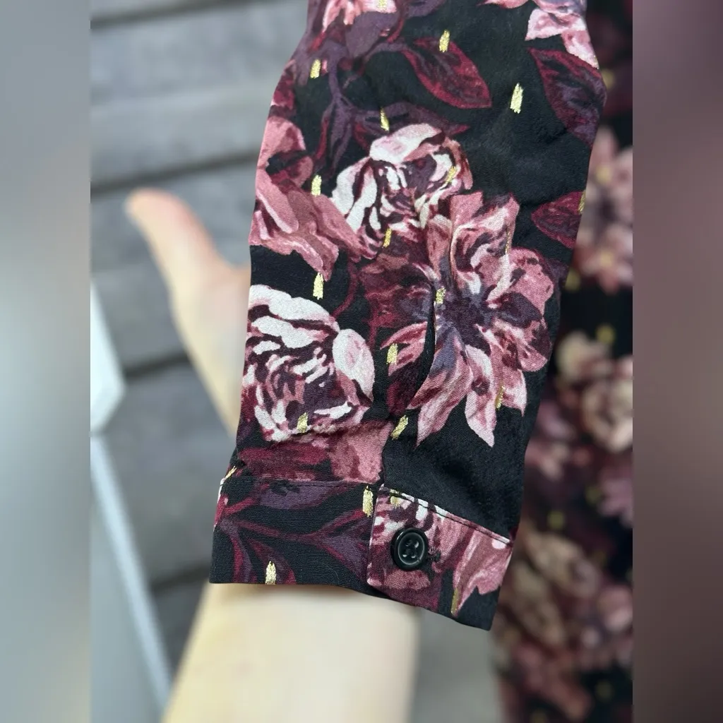 Garnet Hill Dropwaist Button-Up Long Sleeve Purple & Gold Pocket Dress Women’s 2 - Image 2