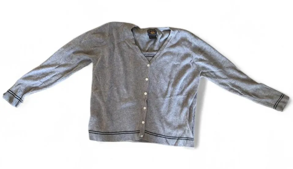 Route 66 - Women's Ribbed Cardigan Sweater - Size L - Gray Button Down Vintage - Image 1