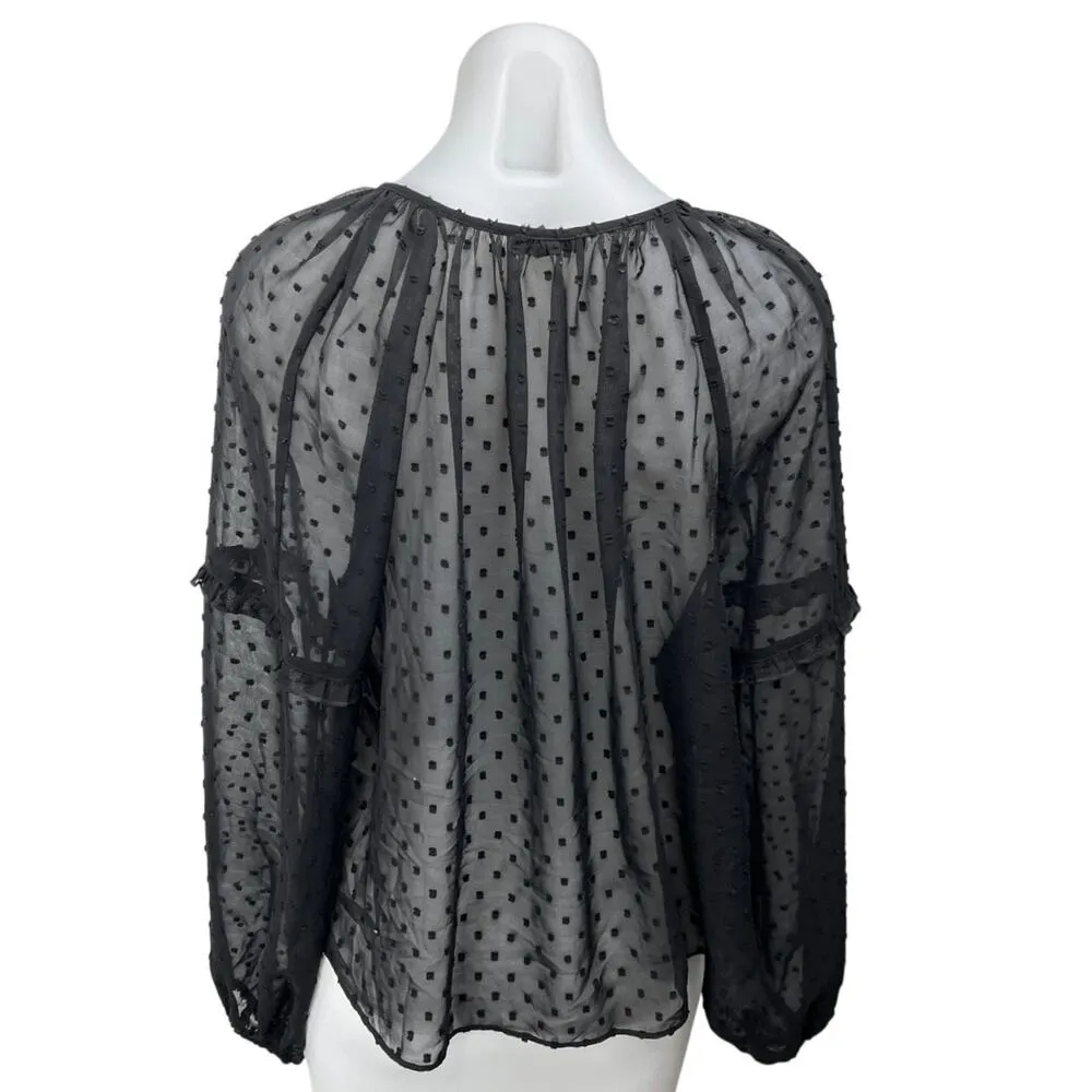 Express Black Mesh Sheeer Polka Swiss Dot Keyhole Longsleeve Blouse Top Size XS - Image 2