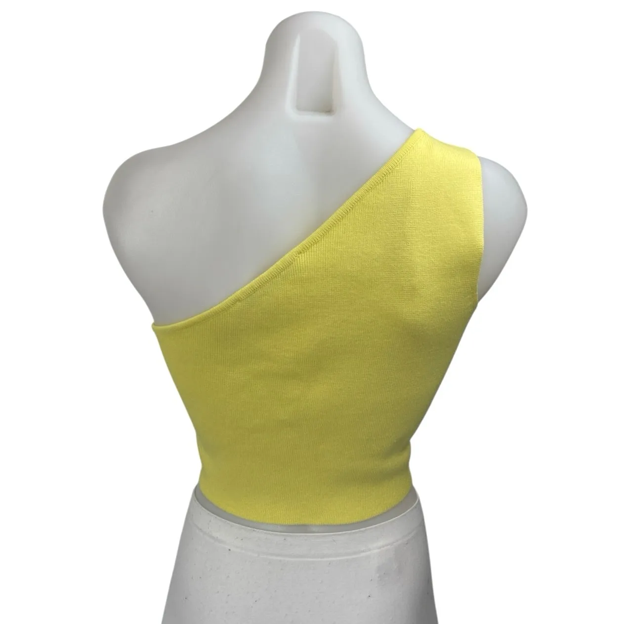 Endless Rose Yellow Ribbed Knit One Shoulder Sleeveless Tank Crop Top Size S - Image 2