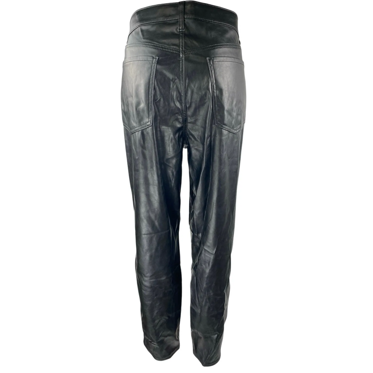 NEW Old Navy Black Faux Vegan Leather High Waist Straight Leg Trousers Pants 14 - Image 3