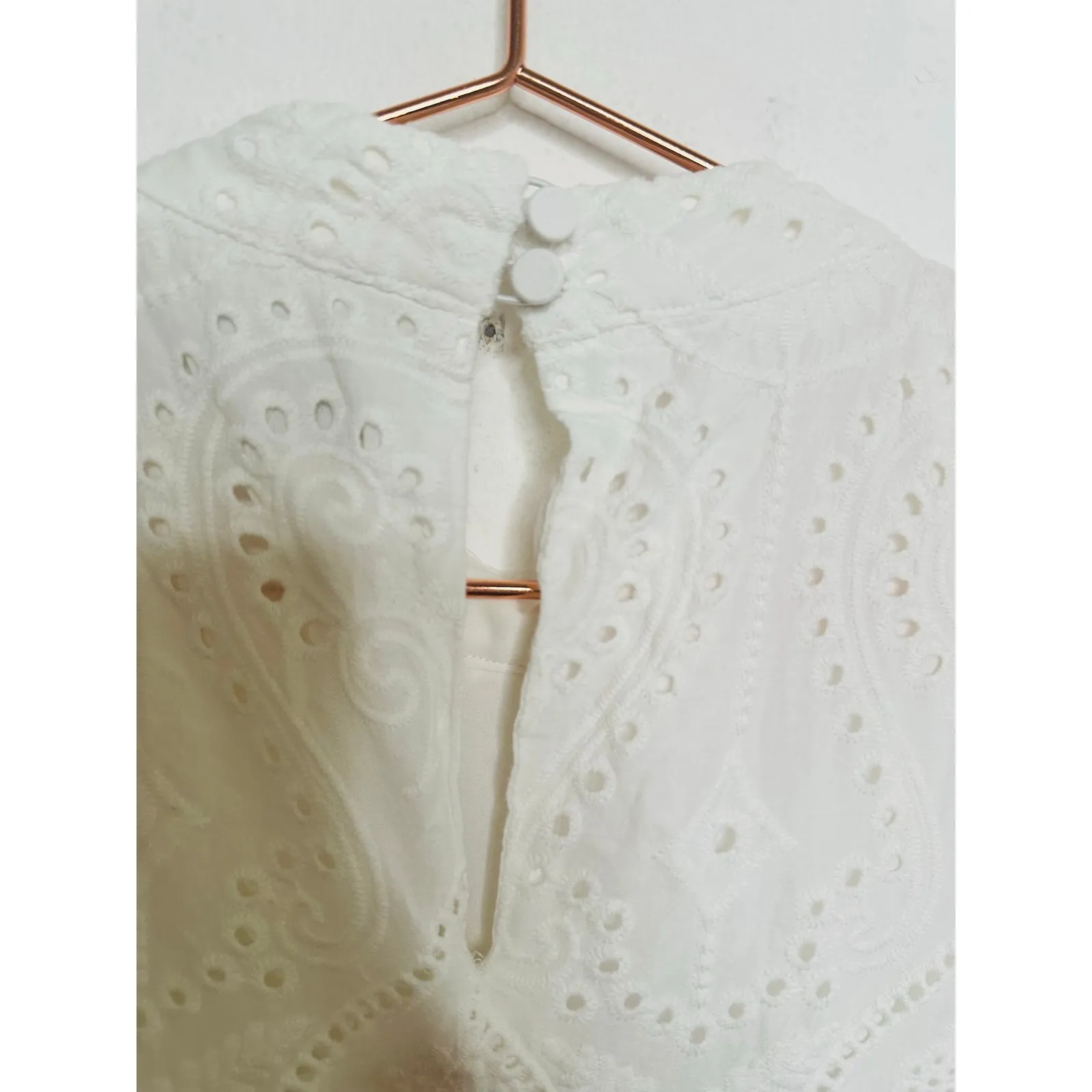 ALLSAINTS White Eyelet 100% Cotton Mock Neck Camila Broderie A - Image 9