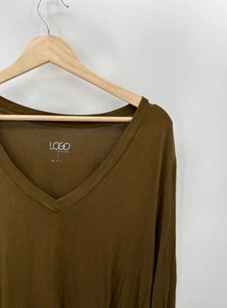 LOGO Lori Goldstein Top Women LARGE Olive Green V-Neck Long Sleeve Tunic - Image 4