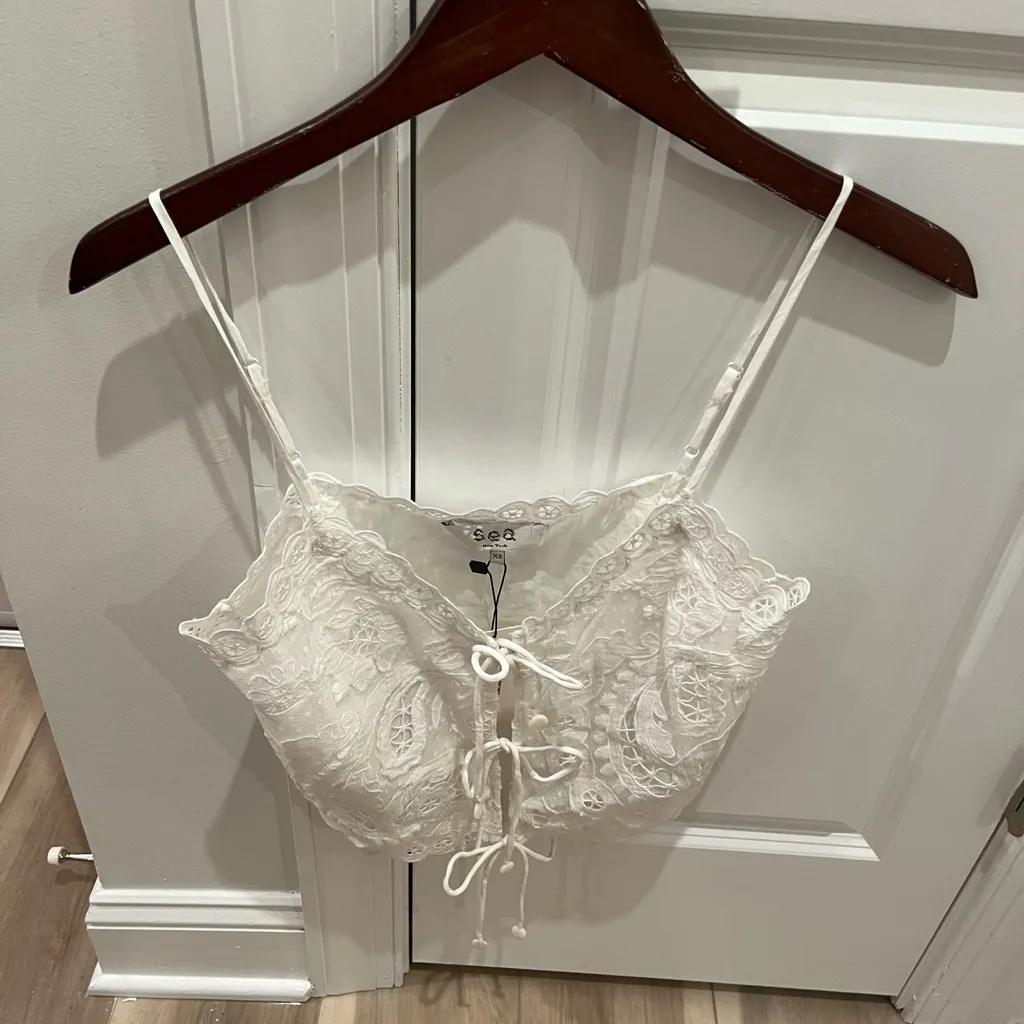 NWT Sea New York Lovina Lace Cami Camisole Tie Front Top Blouse Cream White XS - Image 6