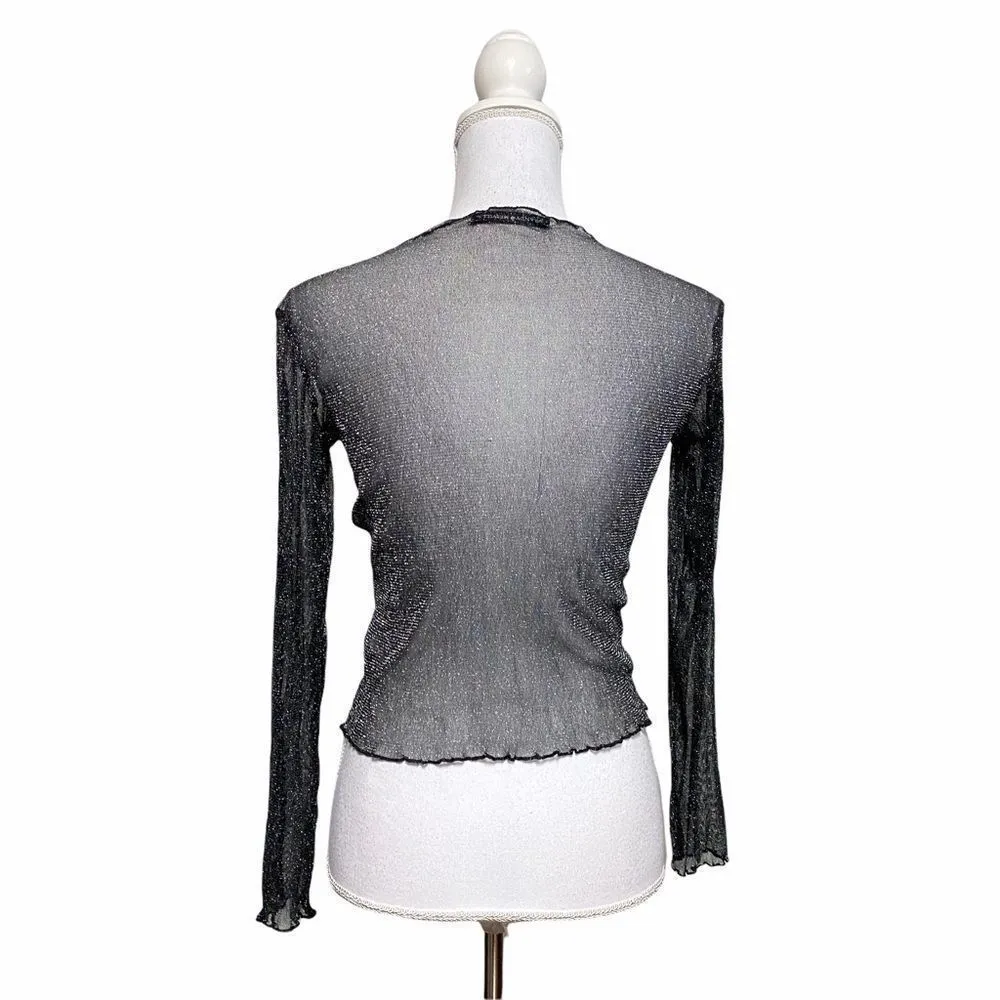 Y2K Brandy Melville Black See Through Shimmering Top Long Sleeve - Image 2