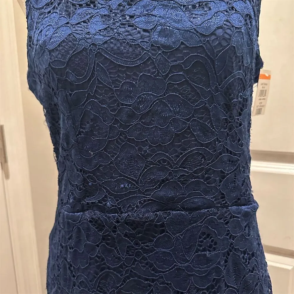 Sam Edelman Navy Lace Sleeveless Midi Dress Square Neck Women's Cocktail Wedding - Image 2