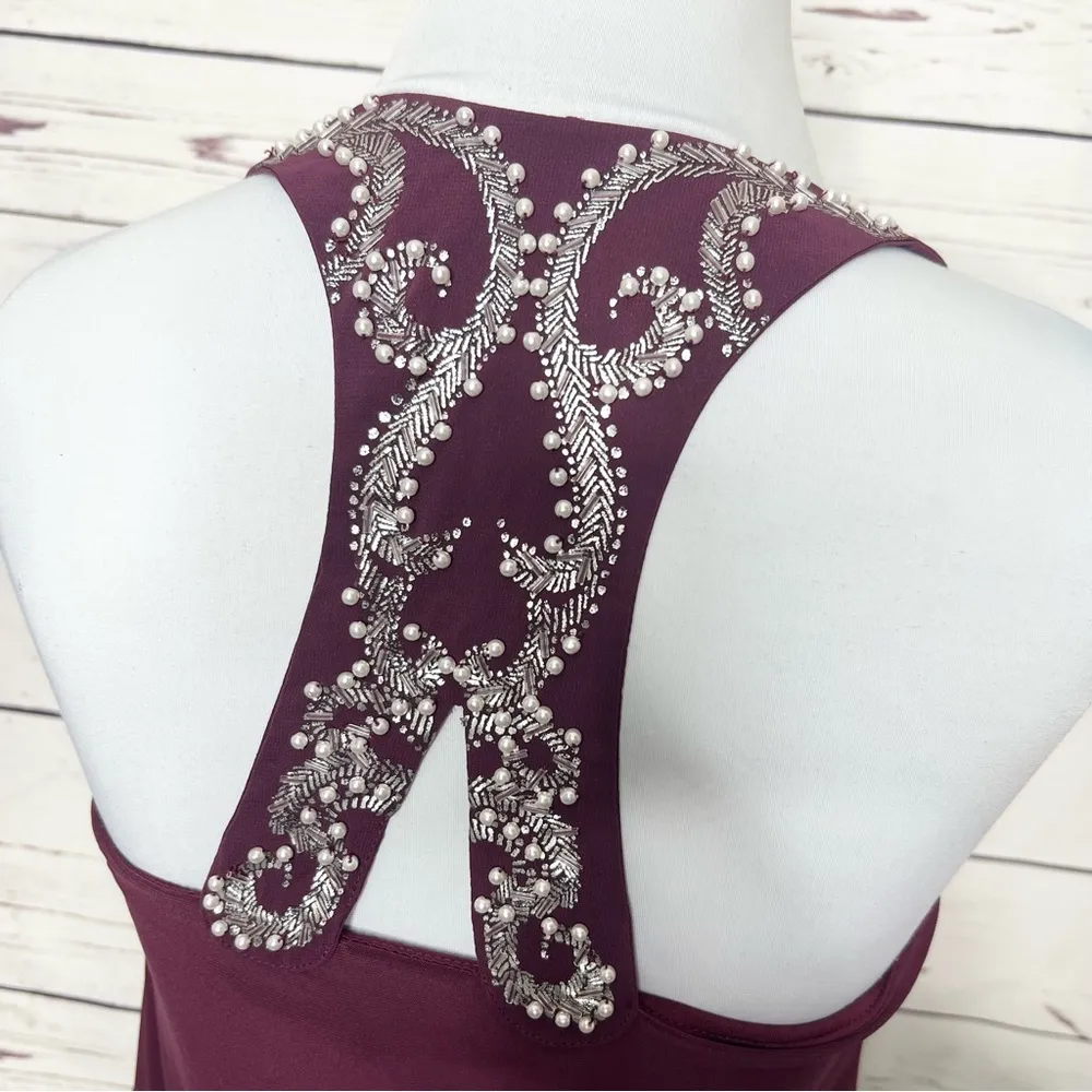 WHBM Burgundy Embellished Racer Back Tank Top Size XXS - Image 15