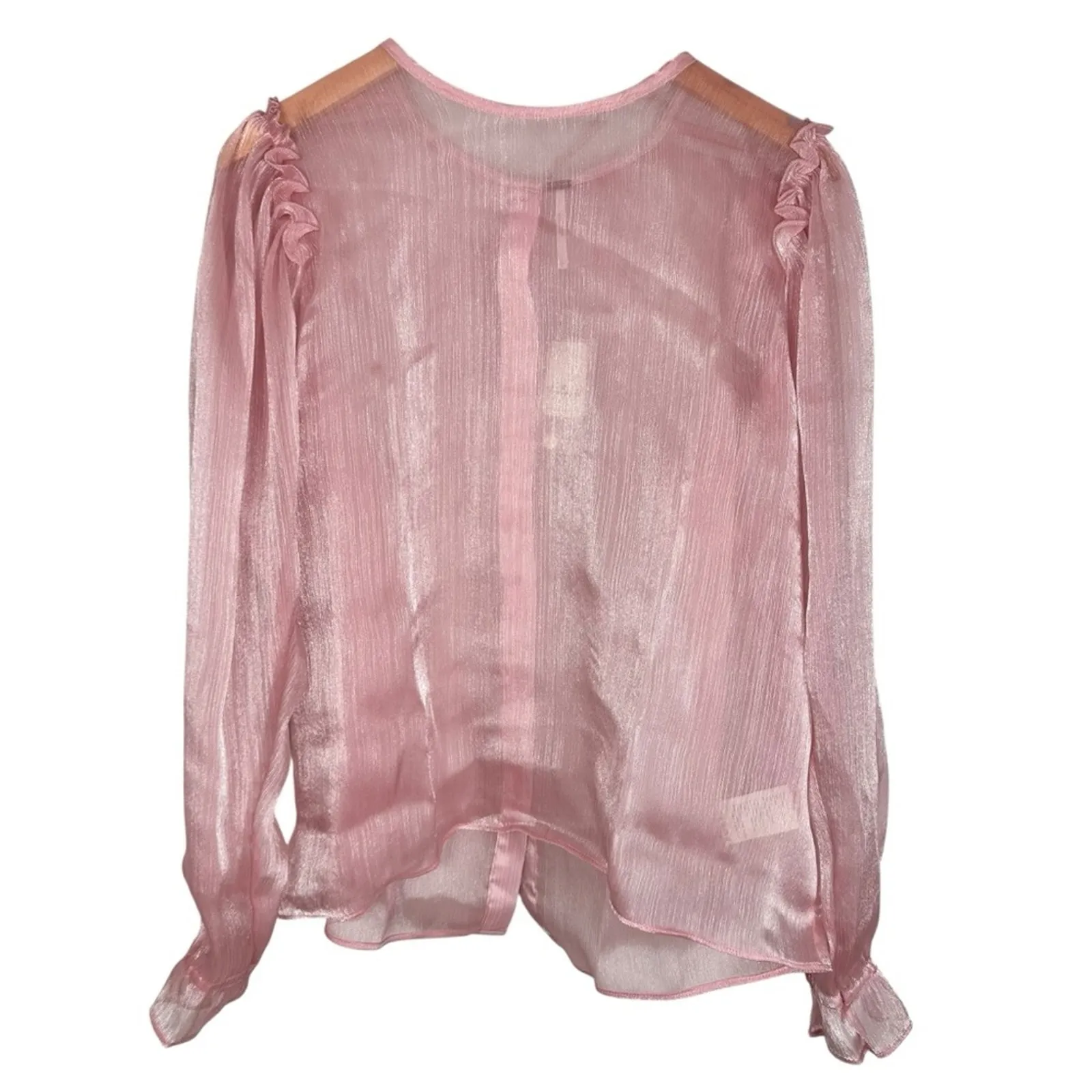NWT Free People Freya Frost Long Balloon Sleeve Sheer Button Up Blouse Large - Image 8