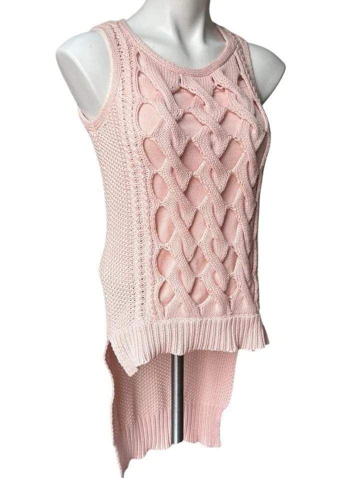 Venus Pink Cotton Chunky Knit Hi Low Sleeveless Sweater Top, Sz XS - Image 3