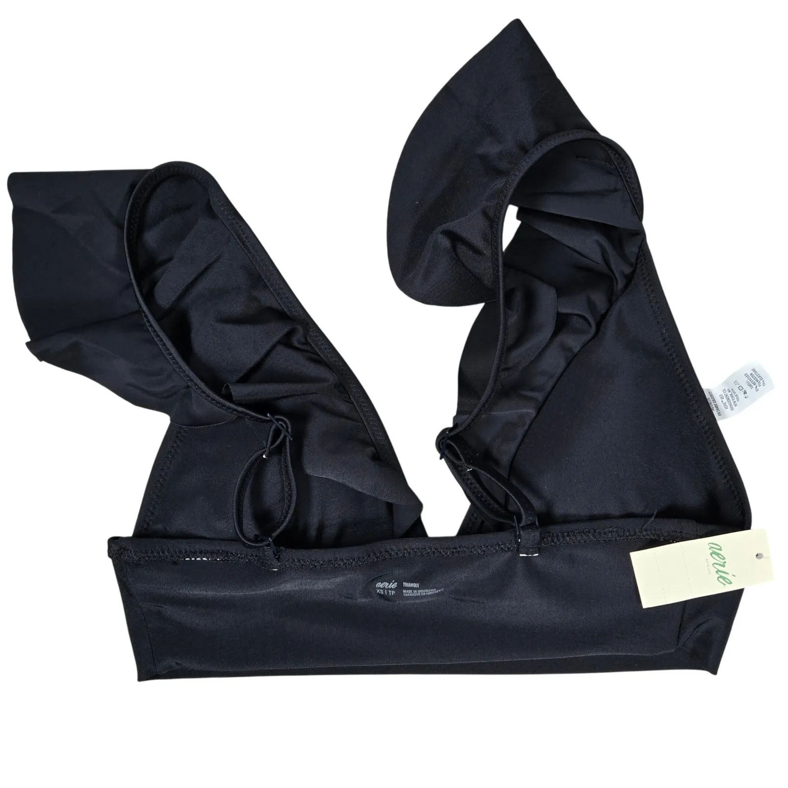 Aerie Black Ruffle Triangle Bikini Swim Top Small XS Adjustable Straps - Image 4