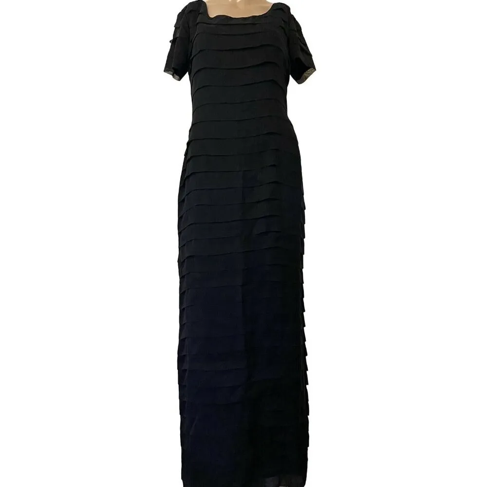 $870 VTG Bespoke Peggy Jennings 4/6 Silk Long Dress Gown Black Party Holiday - Image 2