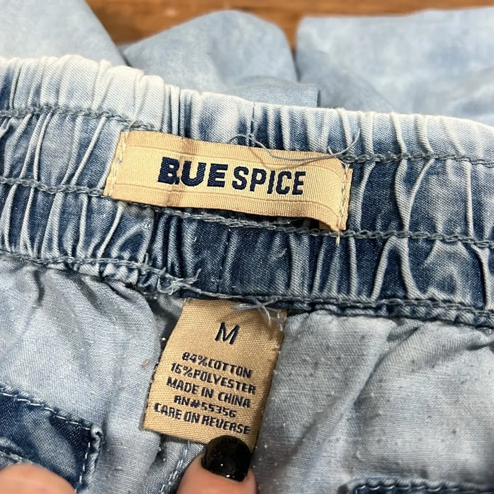 BLUE SPICE size medium pull on pants elastic waist tie front soft slouch casual - Image 4