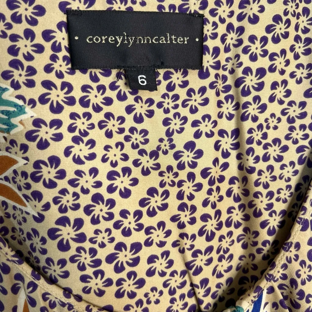 Corey Lynn Calter Anthropology 100% Silk Women’s Abstract Print Dress Size 6 Tan - Image 6