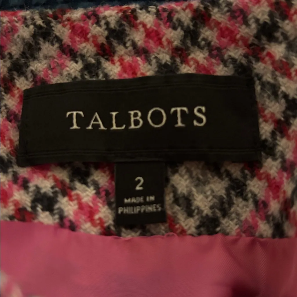 Talbots Plaid Wool Blend A~Line Skirt Sz 2 Zipper Pockets Lined High Waist Pink - Image 7