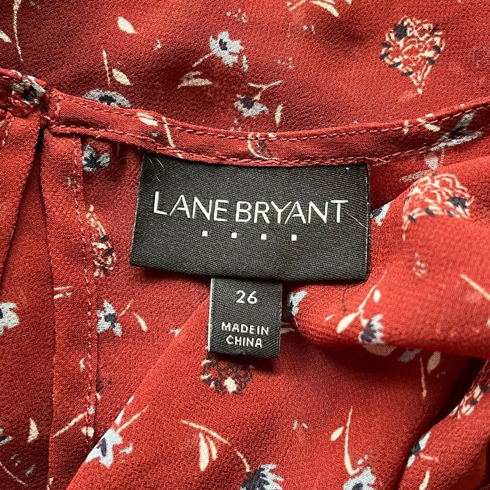 Lane Bryant Burnt Red Sheer Floral 3/4 Sleeve Blouse Size 26 - Image 3