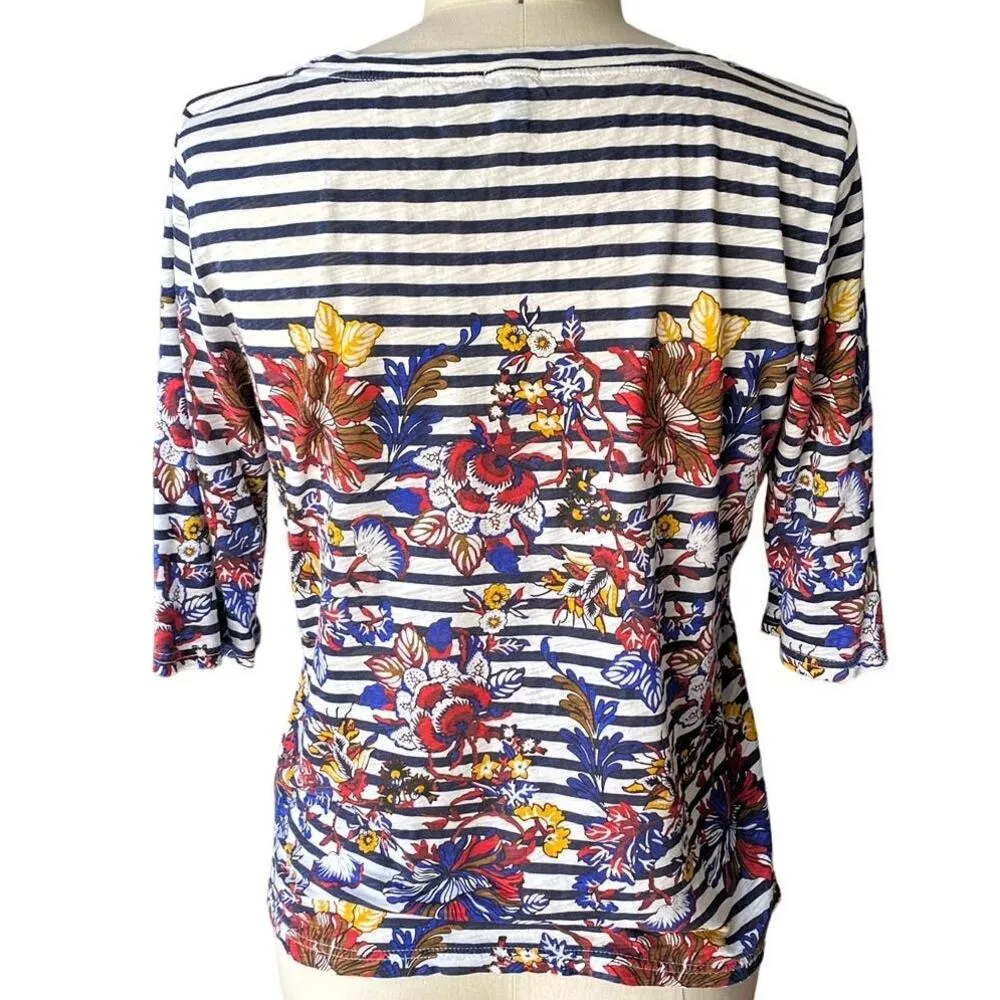 J.CREW Floral Striped Lightweight Crewneck T Shirt Top ~ Women's Size MEDIUM - Image 3
