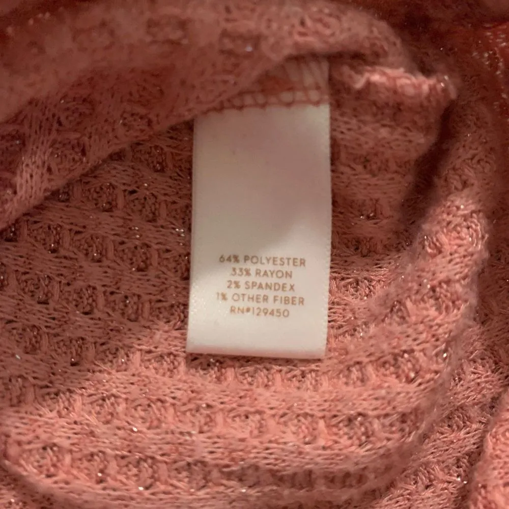 Lauren Conrad LC | Pink Textured Knit Sparkle Tie Front Long Sleeve Size Small - Image 9