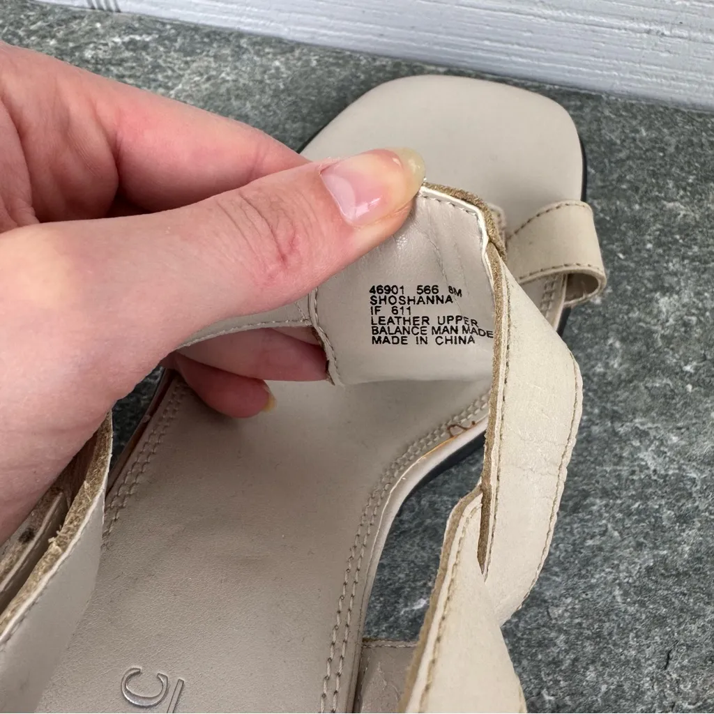 Classic Elements Ivory Slingback Open Toe Block Heel Sandal Metal Embellishments - Image 7