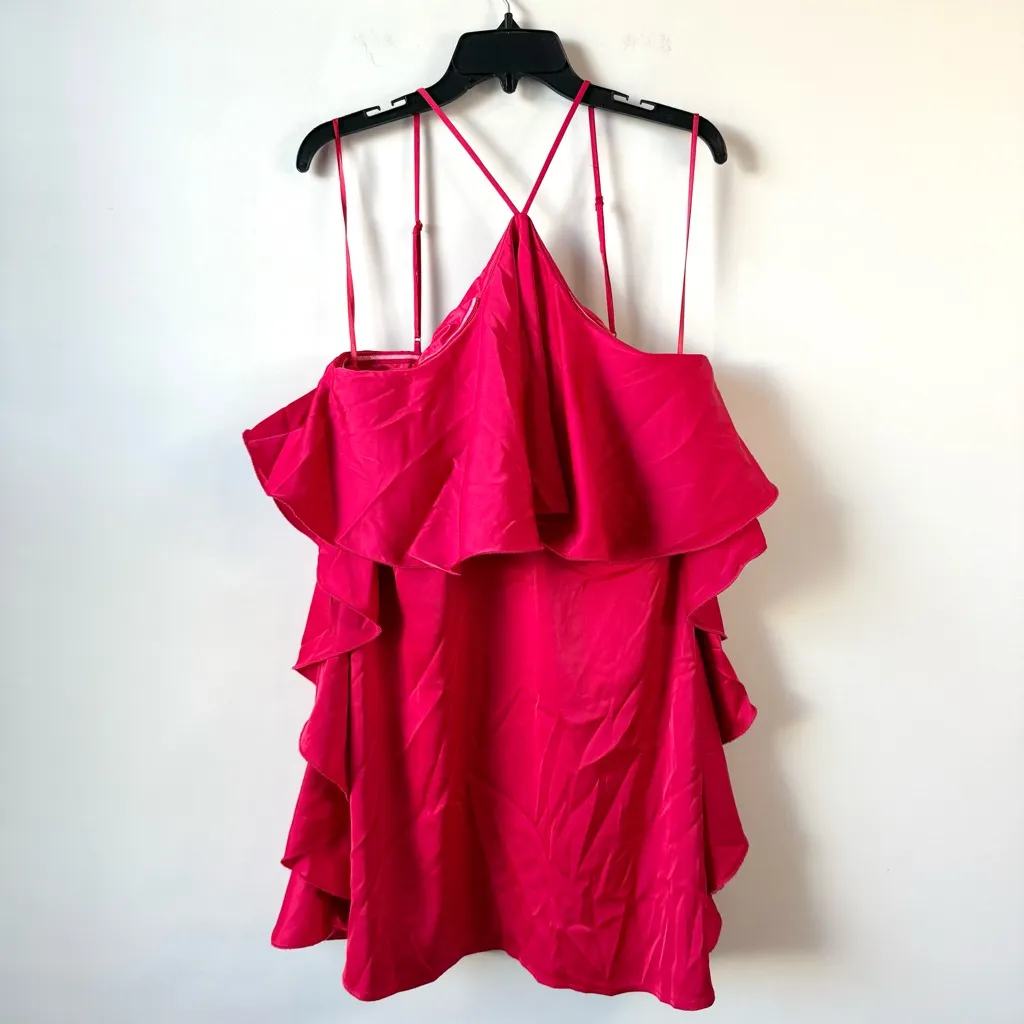 Jewel Badgley Mischka Amelia Ruffled Satin Mini Dress Deep Rose 12 - Image 4