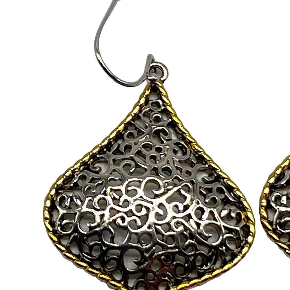 NEW REAL SIMPLE drop dangle open mesh pattern gold and silver fashion ea… - Image 5