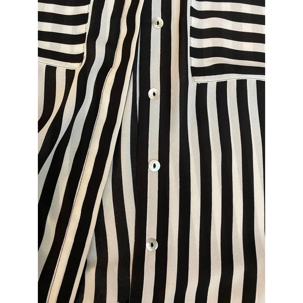 Sans Souci Black & White Vertical Stripe Blouse - Size M - Image 5