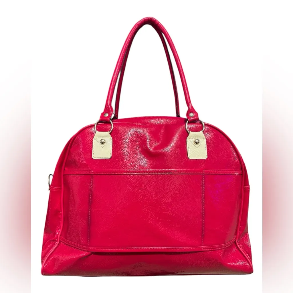 GUESS Vintage Patent Logo Duffle Weekender Bowling Bag Red/White RARE! - Image 11