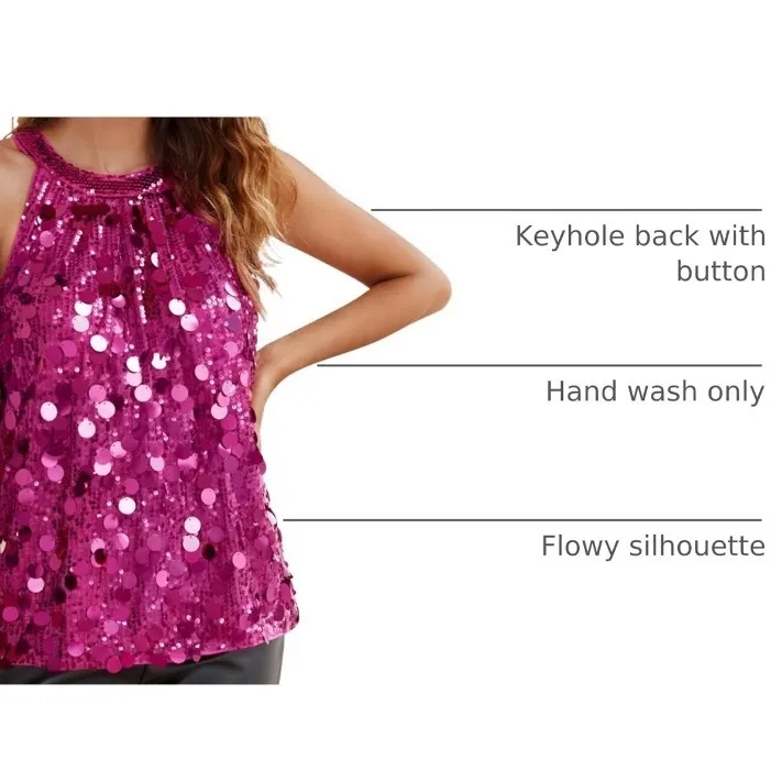 NWT GRACE KARIN Hot Pink Large Sequin Halter Top Medium - Image 5