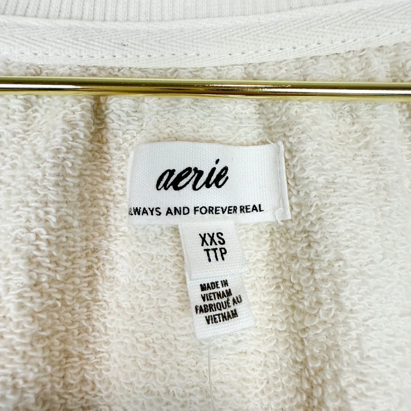 NWT Aerie Easy Street Sweatshirt Sz XXS Cream Textured Top Long Sleeve Pullover - Image 5