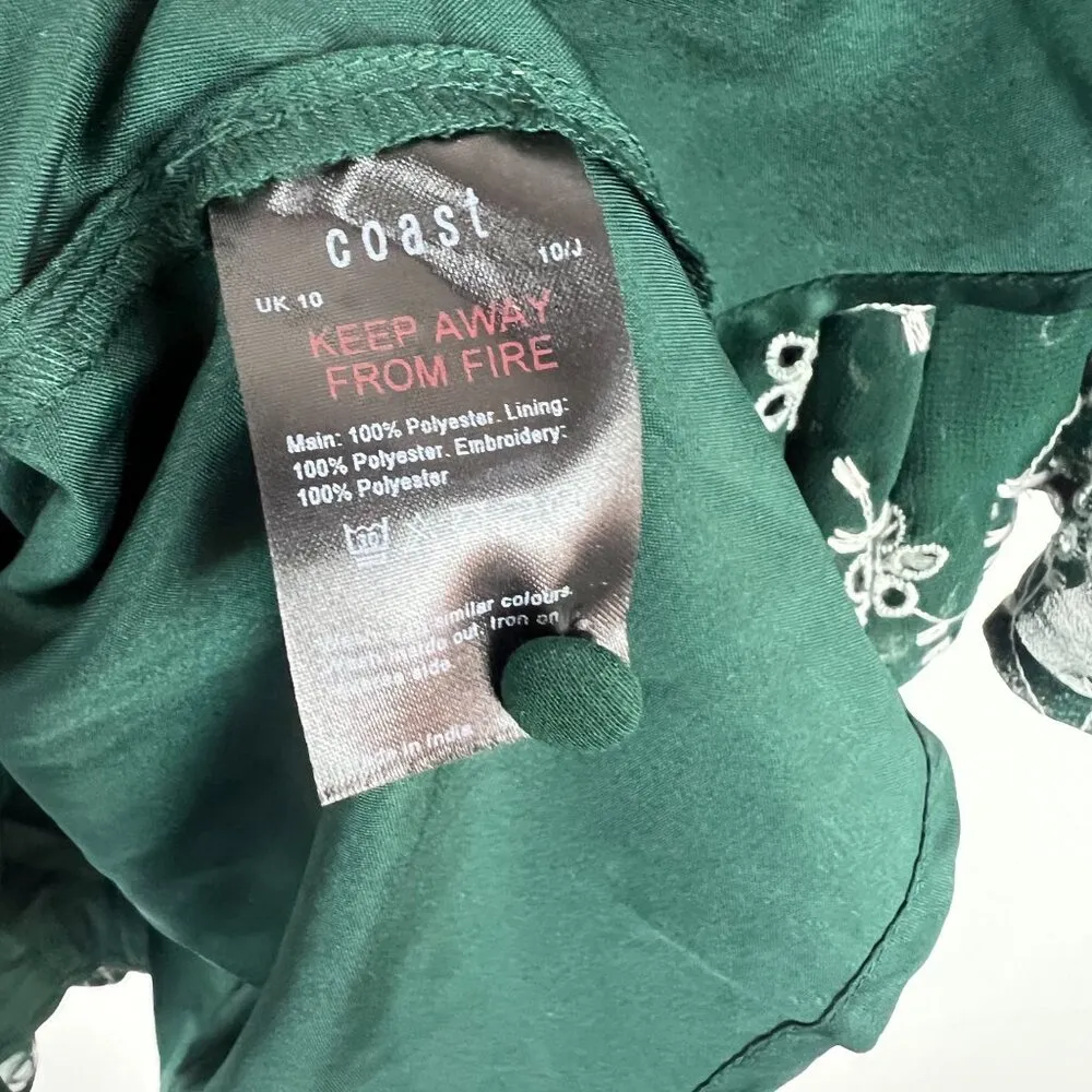 Coast Floral Embroidered Bell Sleeve Ruffle Hem Dress Green US Size 6 EUC - Image 7