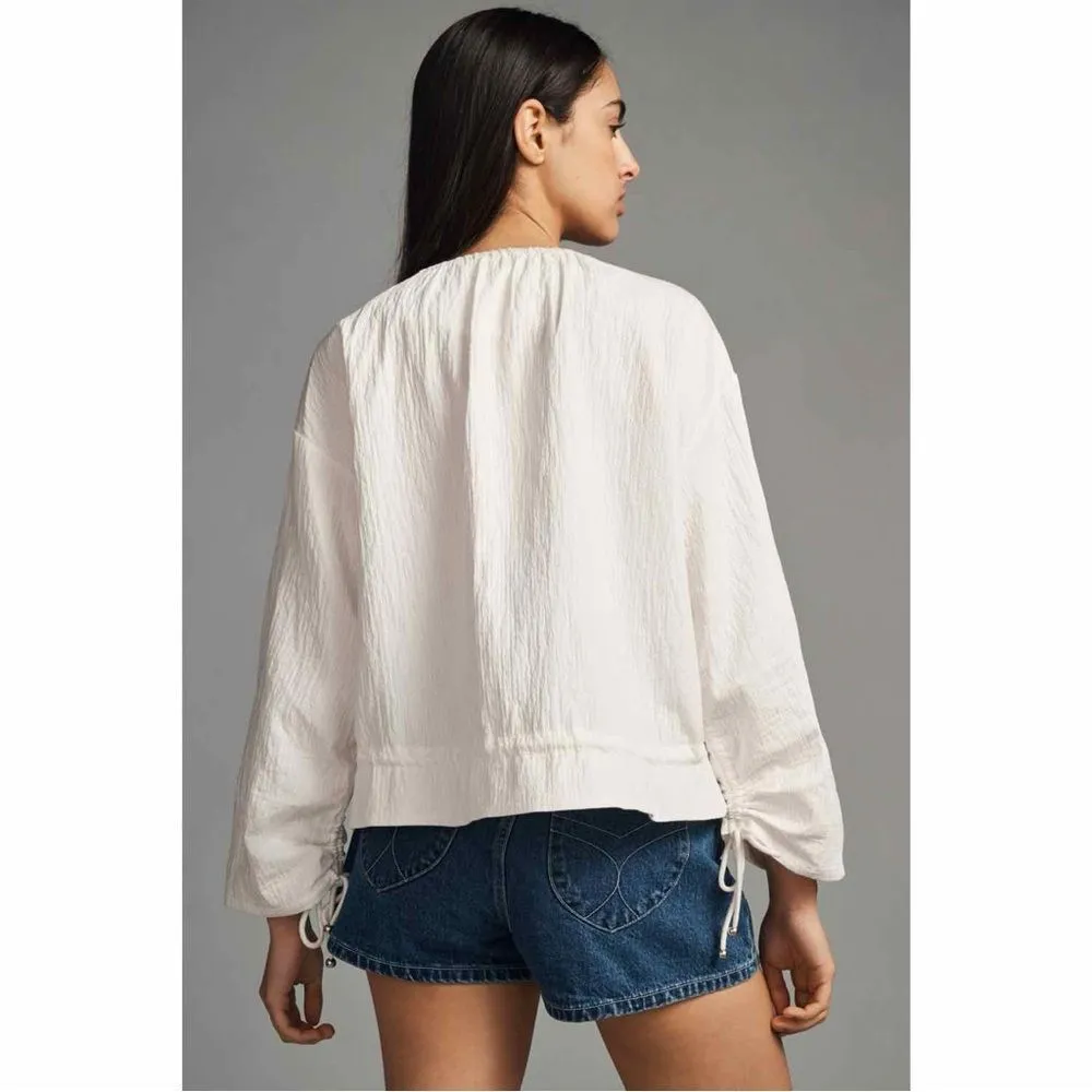 Maeve Anthropologie Beach Parachute Bomber Jacket White XL Scrunch Tie Zip Front - Image 5