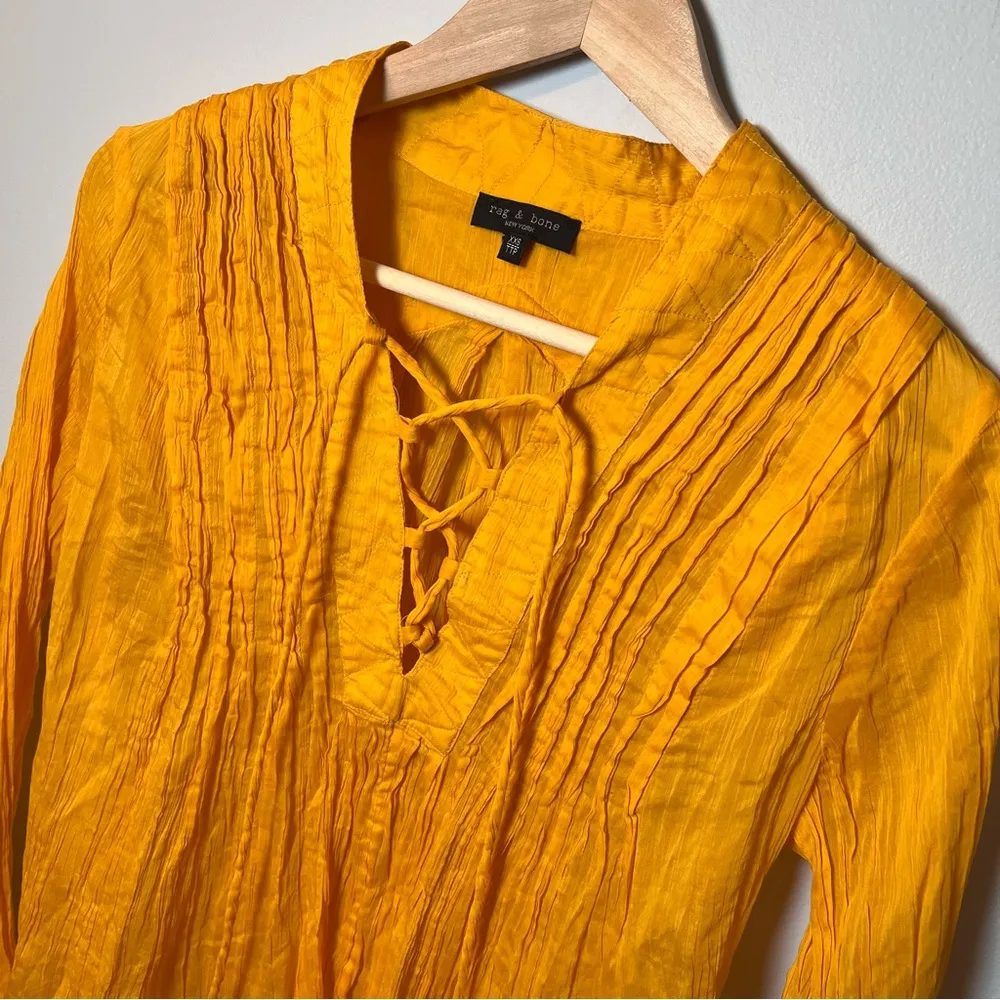 Rag & Bone Sachi Blouse Womens XXS saffron yellow Cotton/Silk Boho Chic Top - Image 4