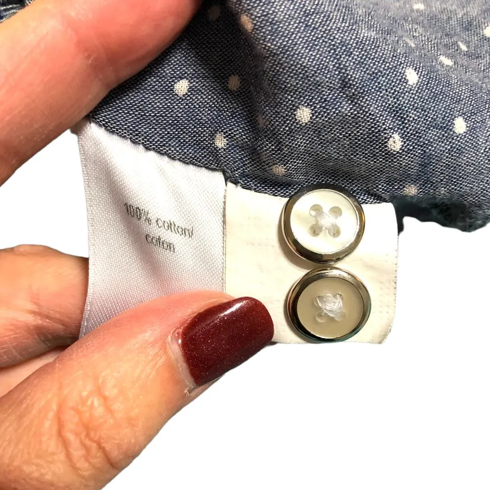 Maurices MEDIUM Navy Polka Dot Button Down Roll-Tab Shirt - Image 10