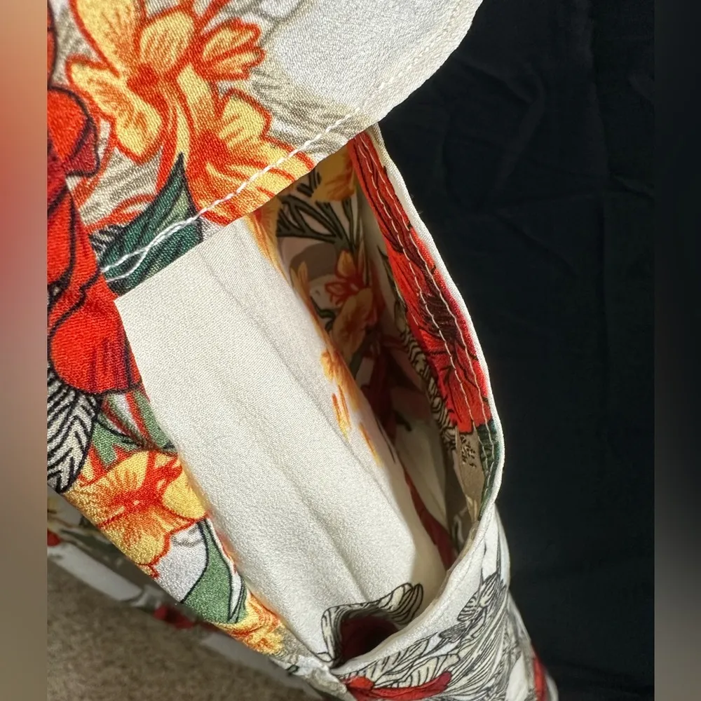 One piece asymmetrical Lulumari ruffled pantsuit jumpsuit red floral Small - Image 6