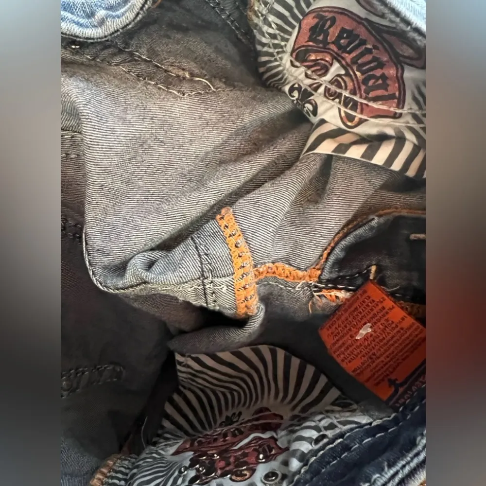 Rock Revival Peri Jeans Easy straight Embellished Distressed Frayed hem 26 - Image 7