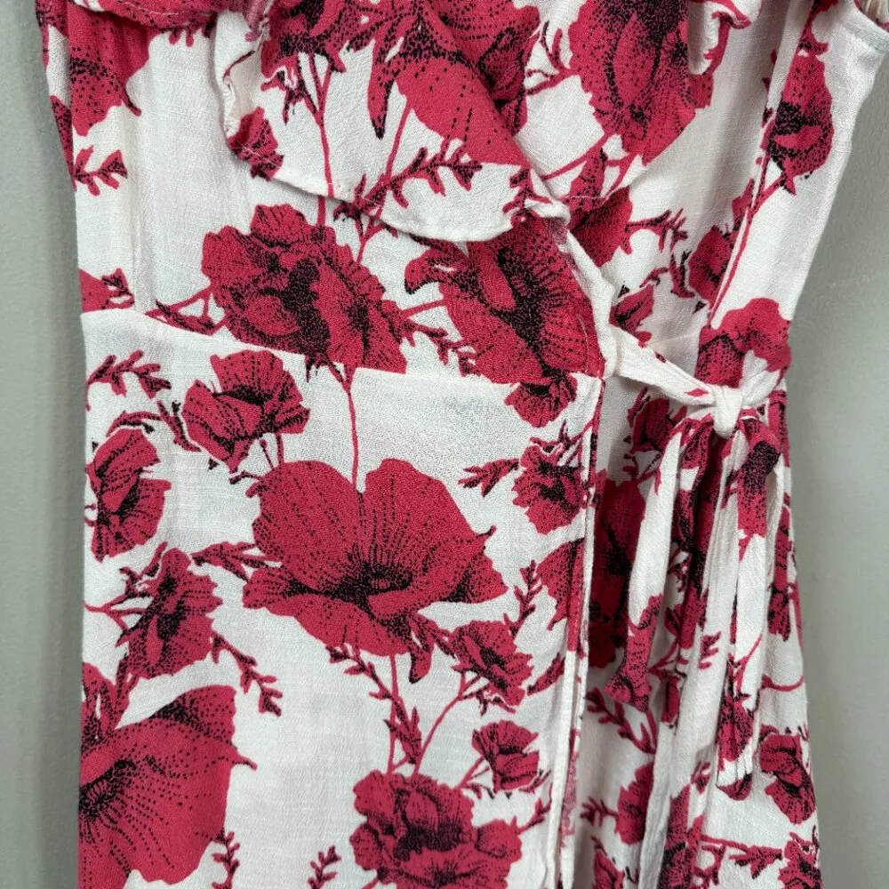 Free People French Quarter Floral Wrap Mini Dress Women's XS White Pink Ruffles - Image 11