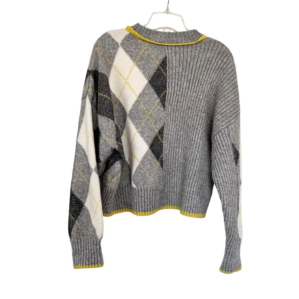 Pringle of Scotland x H&M Gray Ribbed Knit Argyle Crewneck Sweater Size Small - Image 7