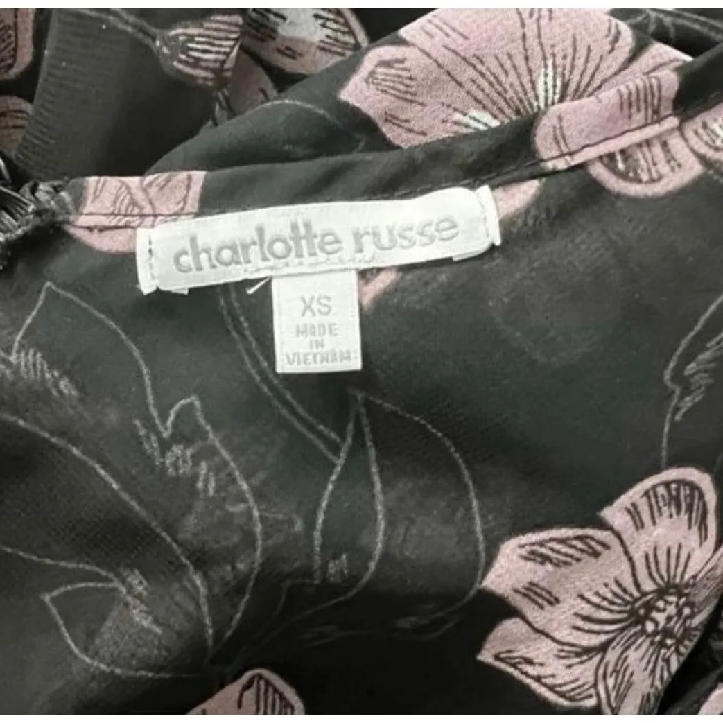 Women Black Semi Sheer Chiffon Romper Size XS Floral Print Cold-Shoulder V-Neck - Image 7