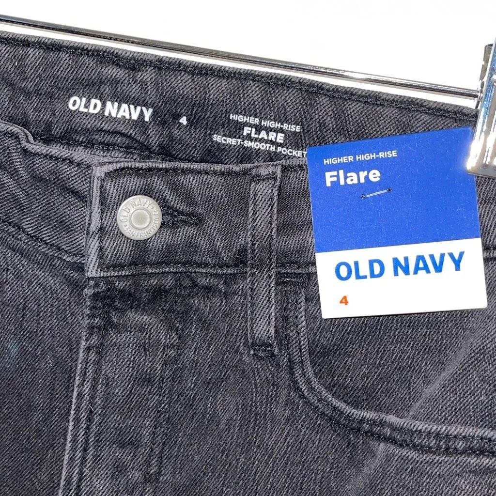 Old Navy Womens Dark Wash Denim Higher High Rise Flare Jeans Black Size‎ 4 NWT - Image 7