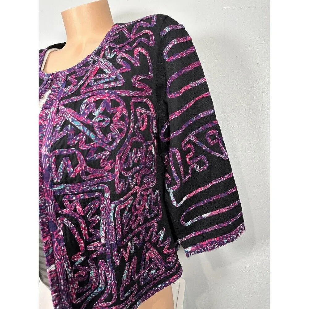 Vintage Choices Womens Jacket Blazer Medium Multicolor 3/4 Sleeve Embroidered Purple - Image 10