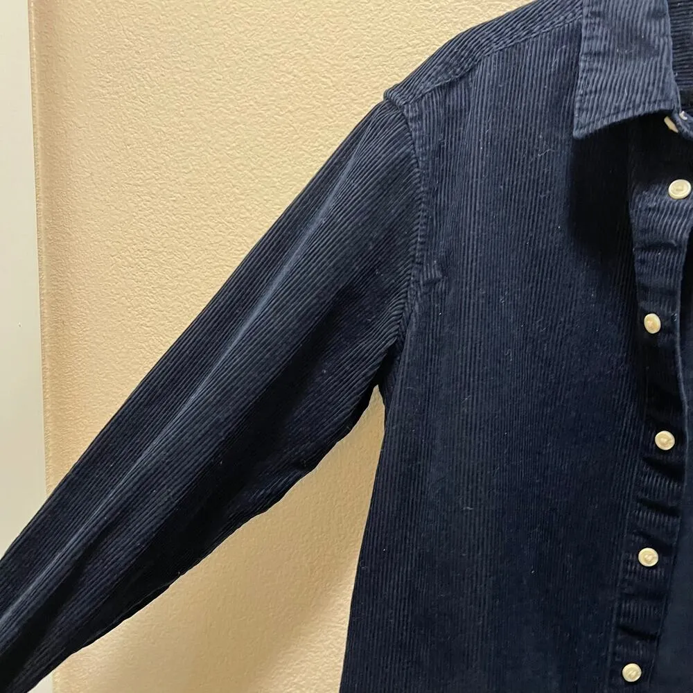 H&M Blue Corduroy Button Front Shacket Shirt Jacket Size Medium Unisex Fit - Image 3