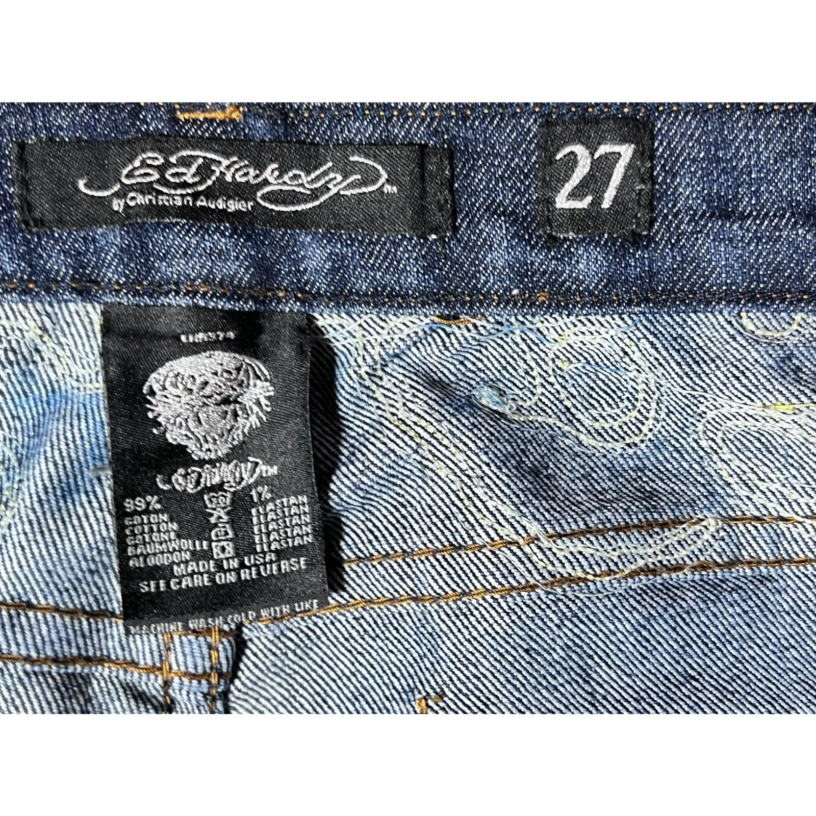 Vintage Ed Hardy Jeans SZ 27 Rhinestone‎ Skull Rose Embellished Denim Grunge Y2K - Image 8
