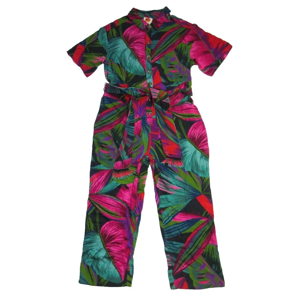 NWT Farm Rio Midnight Leaves Jumper Tropical Print Soft Fluid Belted Jumpsuit S - Image 3
