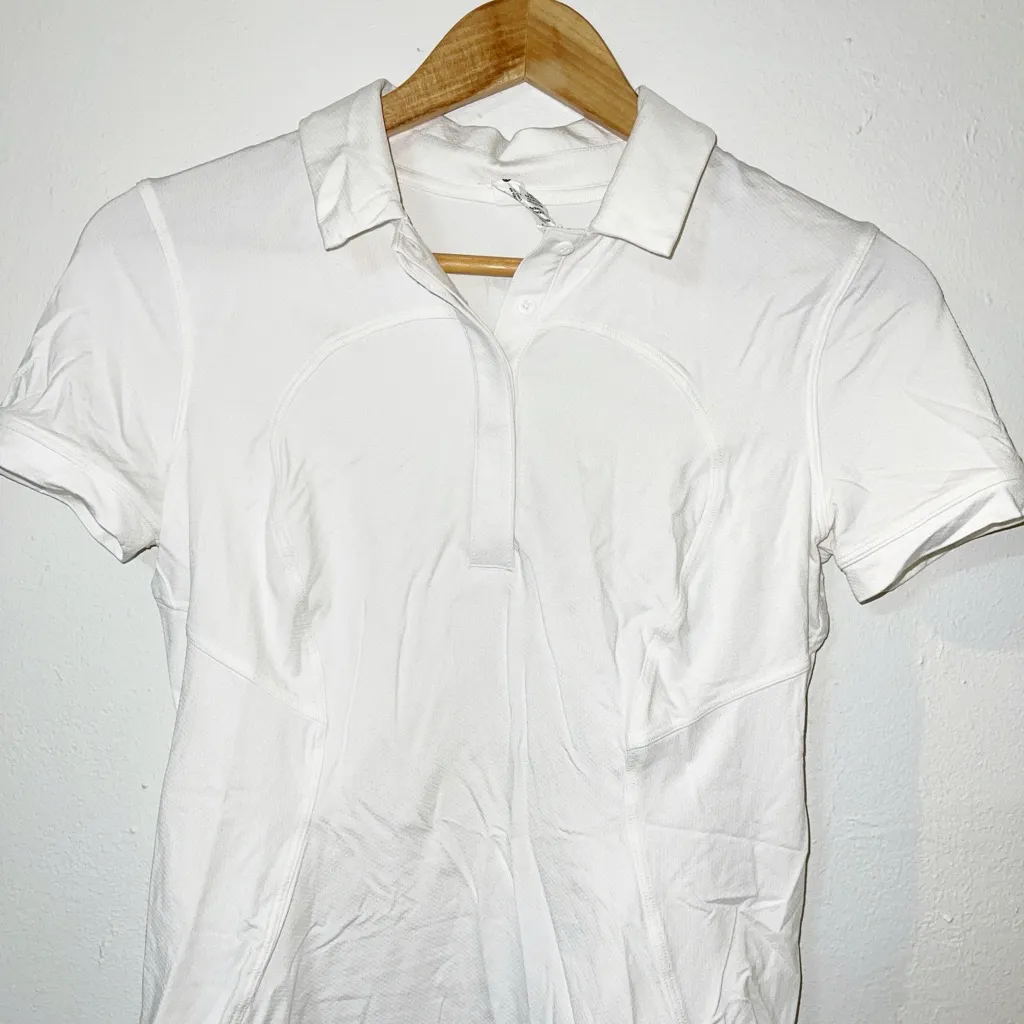 Lululemon white quick drying curved hem polo shirt - Image 3